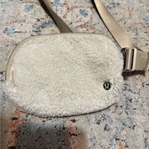 lululemon athletica Cream Sherpa Crossbody Belt Bag with Tan Strap